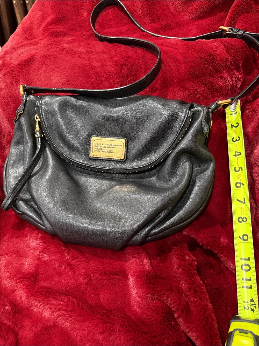 Marc by Marc Jacobs Black Pebbled Leather Crossbody with Gold Plaque